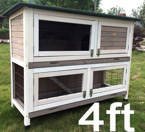 4ft large grey rabbit hutch - large,