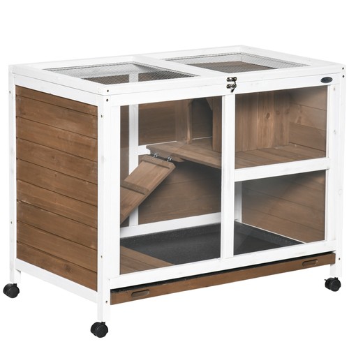 Pawhut wood rabbit hutch - hutch, bunny